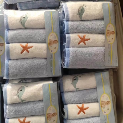 Stock item: 4pk 25cms * 25cms baby washcloths, baby cotton face cloths in stock, 8000 sets in total