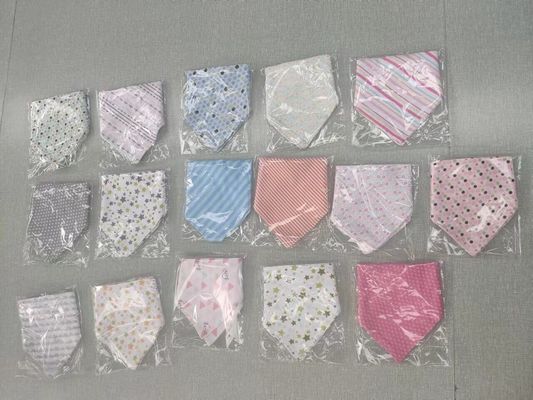Stock item: 100% cotton double layer 3-pack printed baby triangle bibs, stock baby cotton bibs , 20000 sets in total